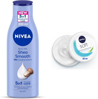 NIVEA Shea Smooth Body Lotion - 200ml & Soft Light Moisturising Cream - 25ml(225 ml)