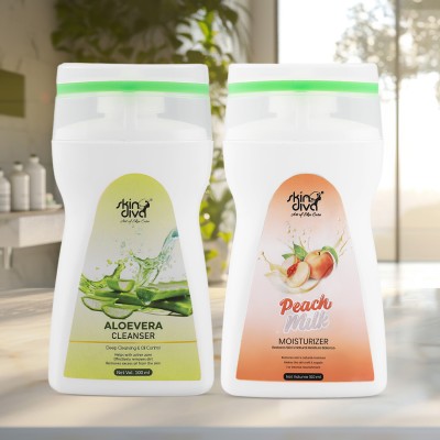 Skin Diva Aloe Vera Cleanser & Peach Milk Moisturizer| Pack of 2, 100 Ml Each(200 ml)