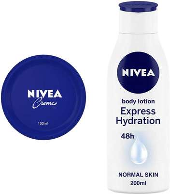 NIVEA Express Hydration body lotion 200ml And Blue Creme 100ml Set of 2(300 ml)