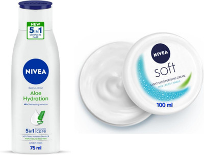 NIVEA Aloe Hydration Body Lotion - 75ml & Soft Light Moisturizing Cream - 100ml(175 ml)