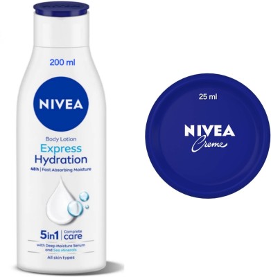 NIVEA Express Hydration Body Lotion - 200ml & Cream - 25ml (Pack of 2)(225 ml)