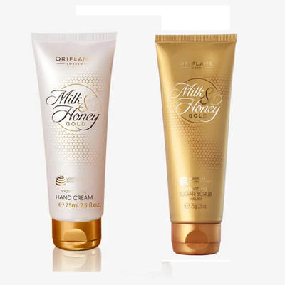 Oriflame Sweden MILK & HONEY GOLD SUGAR SCRUB & MILK & HONEY GOLD HAND CREAM COMBO(150 ml)
