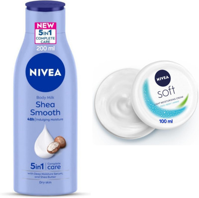 NIVEA Shea Smooth Body Lotion - 200ml & Soft Light Moisturising Cream - 100ml(300 ml)