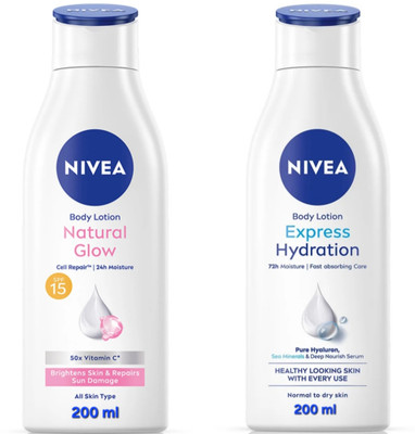 NIVEA NATURAL GLOW BODY LOTION 200 ML & EXPRESS HYDRATION BODY LOTION 200 ML(400 ml)