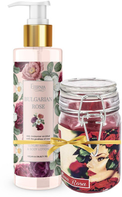 ETERNIA Bulgarian Rose Luxury Hand & Body Lotion with Small Jar Candle(500 ml)