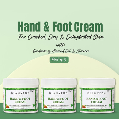 GLAMVEDA Hand & Foot Crack Cream Pack of 3 | Cracked Heel & Dry Skin Repair Cream(300 g)