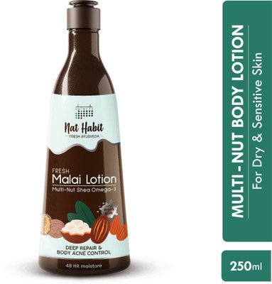 Nat Habit Malai Body Lotion Moisturizer Multi-Nut Shea Omega 3 For Hydration| Body Acne(250 ml)