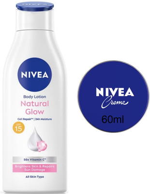 NIVEA Cream 60ml & Natural Glow Lotion 200ml (Pack of 2)(230 ml)