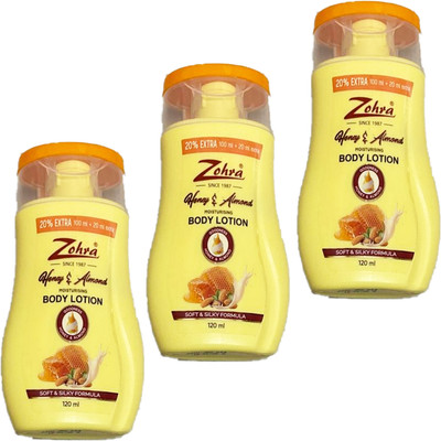 MOSKLIN ZOHRA HONEY & ALMONDS BODY LOTION FOR NOURISH & MOISTURE SKIN PACK OF - 100g x 3(300 ml)