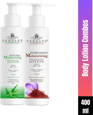 Verdant Natural Care Aloe Vera body lotion & Kumkumadi body lotion with SPF 20 ( Combo Pack 2X200ml)(400 ml)