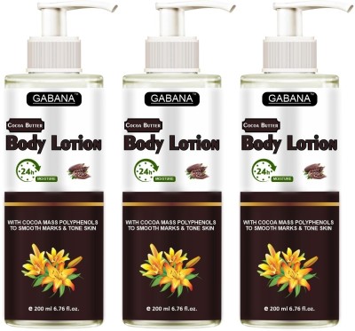 GABANA Cocoa Butter Glow 24hr long lasting Moisturizing Lotion,Dry Skin (200ml) Pack 3(600 ml)