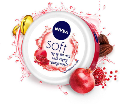 NIVEA Soft Light Moisturizer Cream, Peppy Pomegranate, with Vitamin E & Jojoba Oil(100 ml)