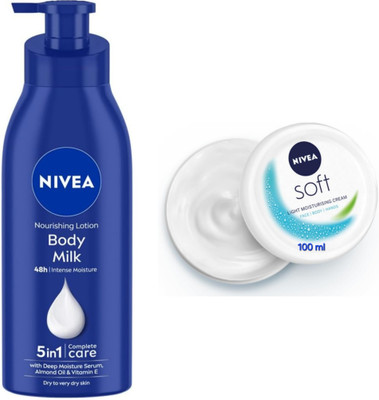 NIVEA Body Milk Nourishing Body Lotion - 400ml & Soft Light Moisturising Cream - 100ml(500 ml)