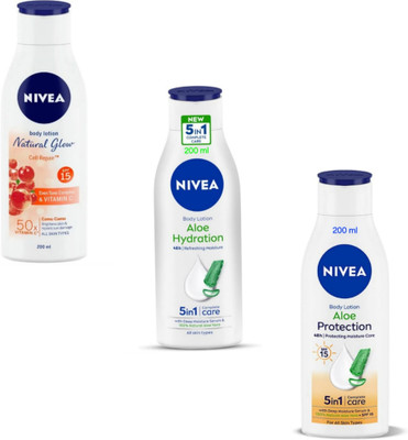 NIVEA Lotion 200ml- N.G. Cell Repair & Aloe Hydration & Aloe Protection (Pack of 3)(600 ml)