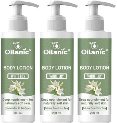 Oilanic White Lily Body Lotion Skin Lightening & Whitening, Hand & Body Lotion 200MLx3(600 ml)