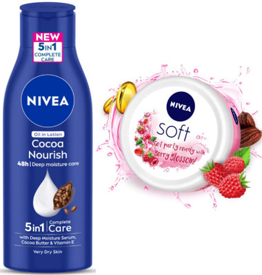 NIVEA Coco Nourish 200ml Lotion & Soft Berry Blossom 200ml Cream Set of 2pc(400 ml)