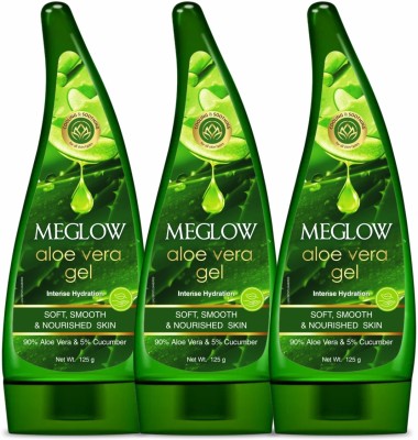 meglow Aloevera Gel For All Skin Types With Cucumber Extracts 125 g Each Pack Of 3 For Cooling And Soothing(375 g)