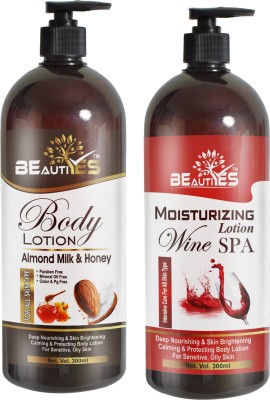 BEAUTIYES Almond milk honey body lotion & Wine Spa Face Moisturising Lotion(600 ml)