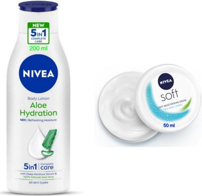 NIVEA Aloe Hydration Body Lotion - 200ml & Soft Light Moisturizing Cream - 50ml(250 ml)