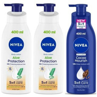 NIVEA Lotion 400ml - Aloe Protection - 2pcs & Cocoa Nourish (Pack of 3)(1200 ml)