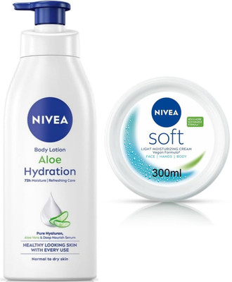 NIVEA Soft Light Moisturizer Cream 300ml & Aloe Hydration Lotion 400ml (Pack of 2)(700 ml)