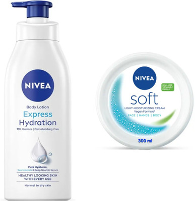 NIVEA EXPRESS HYDRATION BODY LOTION 400 ML & SOFT CREAM 300 ML(700 ml)