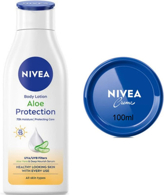 NIVEA Cream 100ml & Aloe Protection Lotion 200ml (Pack of 2)(230 ml)