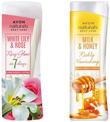Avon Naturals Rose and Lily, Milk and Honey Hand and Body Lotion 200 ML Each(400 ml)