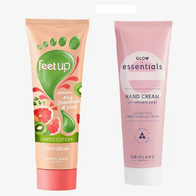 Oriflame Sweden glow essentials hand cream & feet up limited edition foo t cream combo pack(150 ml)