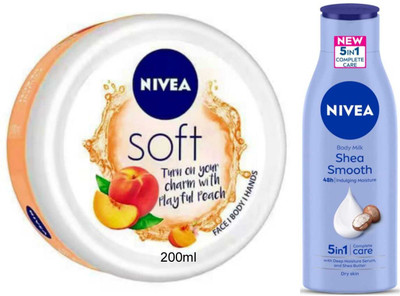 NIVEA Peach 200ml cream and Shea Smooth 75ml lotion With SPF15 Set of 2(275 ml)