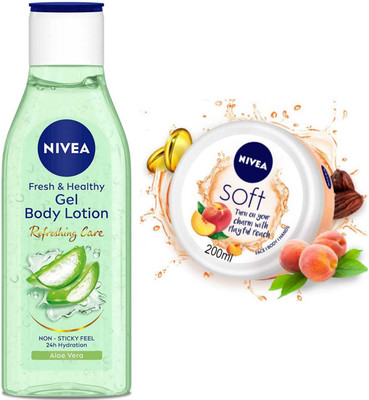 NIVEA Aloe Gel lotion 200ml and Peach cream set of 2pc(400 ml)