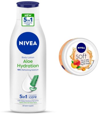 NIVEA Aloe Hydration 200ml and Peach 50ml cream 2pc set(300 ml)