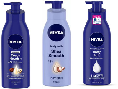 NIVEA Body Lotion 400 ML - Cocoa Nourish , Shea Smooth & Body Milk(1200 ml)