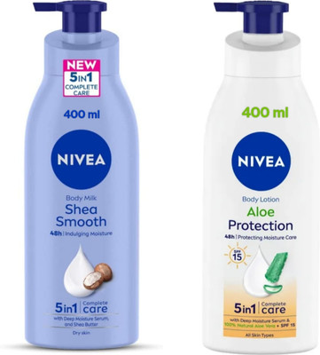 NIVEA Lotion 400ml - Shea Smooth & Aloe Protection SPF 15 (Pack of 2)(800 ml)