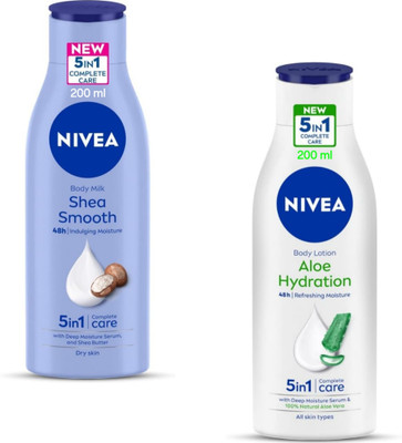NIVEA Body Lotion 200ml - Shea Smooth & Aloe Hydration (Pack of 2)(400 ml)