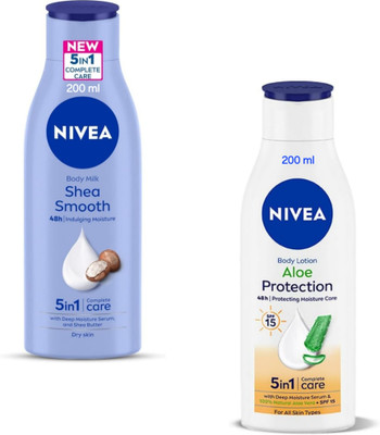 NIVEA Body Lotion 200ml - Shea Smooth & Aloe Protection SPF 15 (Pack of 2)(400 ml)