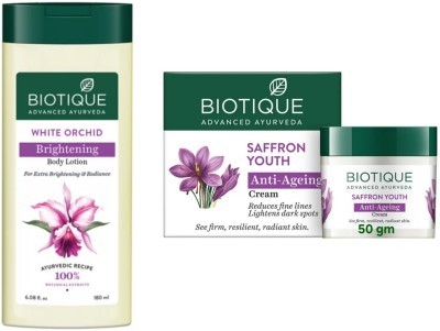 BIOTIQUE White Orchid Body Lotion -180ml & Saffron Youth Cream -50g (Pack of 2)(230 ml)