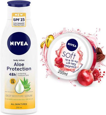 NIVEA Aloe Protection 200ml Lotion and Plomegranate cream set of 2pc(400 ml)