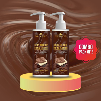 Bon Austin Premium Chocolate Body Lotion with Shea and Cocoa Butter - For Dry Winter Skin with Moisturising Cream Combo Pack Of 2, 200ml (400ml)(400 ml)