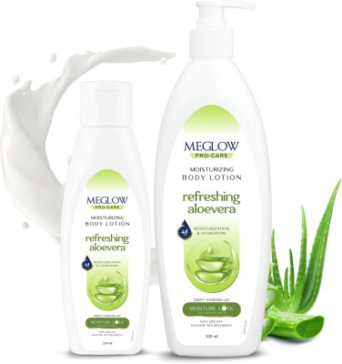 meglow Pro-Care Aloevera Moisturizing Body Lotion (500ml+150ml) for Men & Women(650 ml)