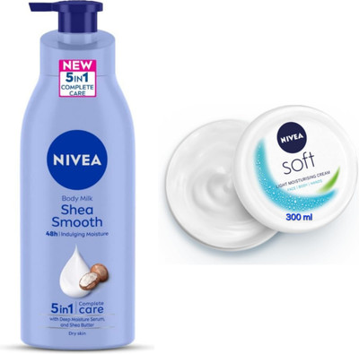 NIVEA Shea Smooth Body Lotion - 400ml & Soft Light Moisturising Cream - 300ml(700 ml)