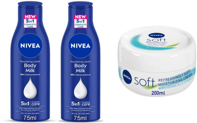 NIVEA bodymilk75ml bodylotion 2pc soft creme 200ml(350 ml)