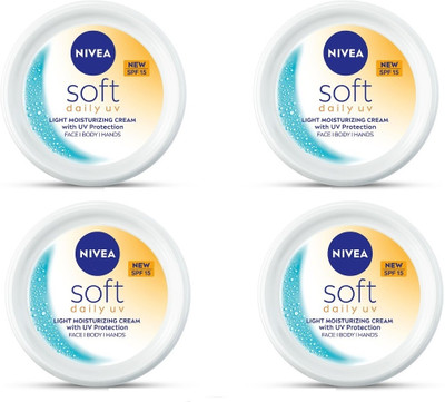 Nivea Men Women Soft Daily Moisturizing Cream with UV Protection and SPF-15 (PACK OF 4)(200 ml)