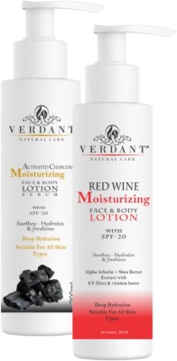 Verdant Natural Care Activated Charcoal body lotion & Red Wine body lotion SPF 20 (Pack of 2X200ml)(400 ml)