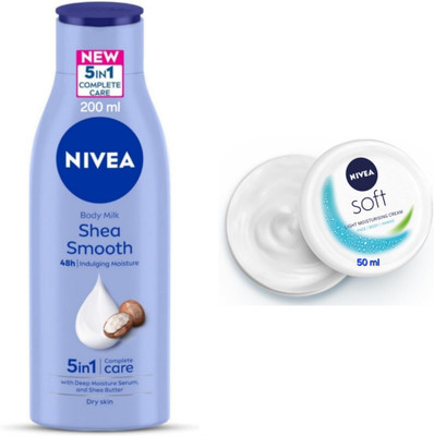 NIVEA Shea Smooth Body Lotion - 200ml & Soft Light Moisturising Cream - 50ml(250 ml)