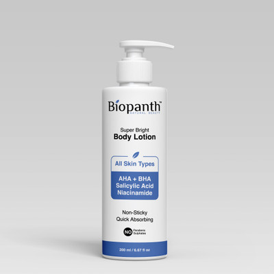 BIOPANTH AHA+BHA Super Bright Body Lotion - 24-Hour Moisturizer With 4 Butter-Toxin-Free(200 ml)