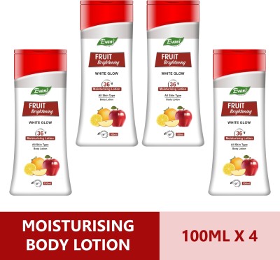 Evani Fruit Brightening White Glow 36 Moisturising lotion All Skin(Pack of 4)(400ml)(400 ml)