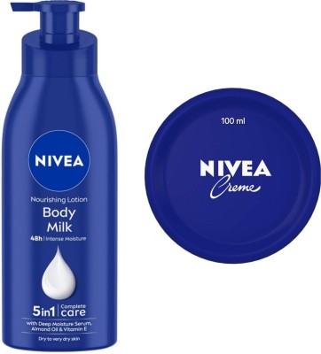 NIVEA Body Milk Nourishing Body Lotion - 400ml & Cream -100ml (Pack of 2)(2 Items in the set)