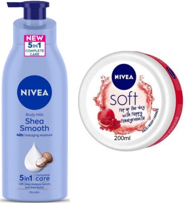 NIVEA Shea Smooth Milk 400ml lotion and Pomegranate 200ml Cream Set of 2pc(600 ml)