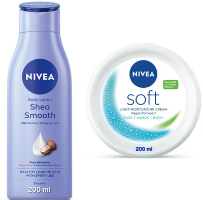 NIVEA SHEA SMOOTH BODY LOTION 200 ML & SOFT CREAM 200 ML(400 ml)